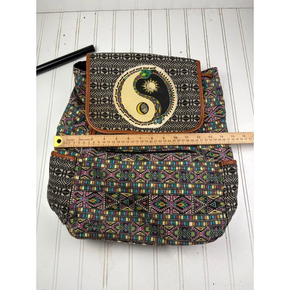 Mossimo Vintage Y2K Boho Hippie Tribal Multicolor Yin Yang Backpack Bookbag